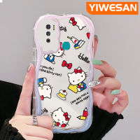 YIWESAN เคสสำหรับ Infinix ขายดี9 Pro เคสสำหรับ9 Play 12 Play เคสมีสไตล์ลายแมว Hello Kitty สีสันสดใสมีขอบคลื่นเนื้อครีมเคสป้องกันกล้องเคสโทรศัพท์โปร่งใสเคสซิลิโคนอ่อนชัดเจนกันกระแทก