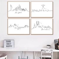 City London New York Paris Line Drawing Poster Nordic Art Print Black White PaintingCanvas  Minimalist Art Picture Home Decor Wall Décor