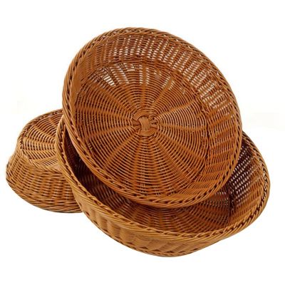 3 Pcs Round Shape Rattan Hand Woven Fruit Basket Food Candy Snack Storage Tray Kitchen Dining Room Organizer Bowl
