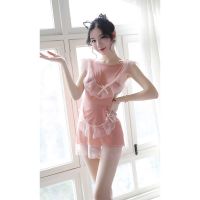 Hot New Pink Sexy Maid Lingerie Nightgowns Women Sleepwear Backless Lace Strap Nightdress Panty Night Wear Underwear