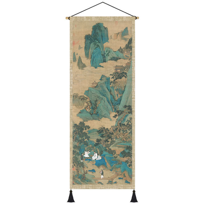 โฮมสเตย์จีนคลาสสิกภาพวาดแขวนศิลปะผ้าหนาสองชั้นโบราณพรมผ้าตกแต่งผนังแขวนพื้นที่สไตล์โบราณ-pengluomaoyi