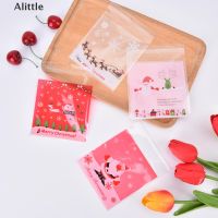 Alittle 100pcs Cookie Gift Bags Christmas Santa Claus Snowman Snacks Packaging Bags .