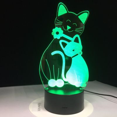 น่ารักแฟลชแมวโคมไฟ7สีเปลี่ยนกลางคืนบรรยากาศแสง3D แมวอารมณ์สัมผัสโคมไฟตกแต่งบ้านของขวัญเด็กวางสินค้า.