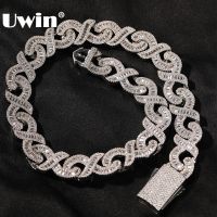 UWIN 15 MM Iced Out Infinity Necklaces for Men AAA CZ Baguettecz Prong Setting Cuban Link Chain Choker Hip Hop Jewelry for Gift Fashion Chain Necklace