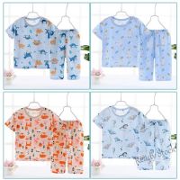 【Ready Stock】 ❀ C22 Spot childrens summer cotton short sleeve suit light home clothes suit boys and girls medium and large childrens thin suit baby hollow pajamas suit air conditioning suit childrens home clothes elastic and breathable