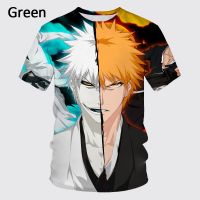 อะนิเมะญี่ปุ่น BLEACH 3D Printing Mens Summer T-shirt Kurosaki Ichigo Neckline Casual Unisex Cosp