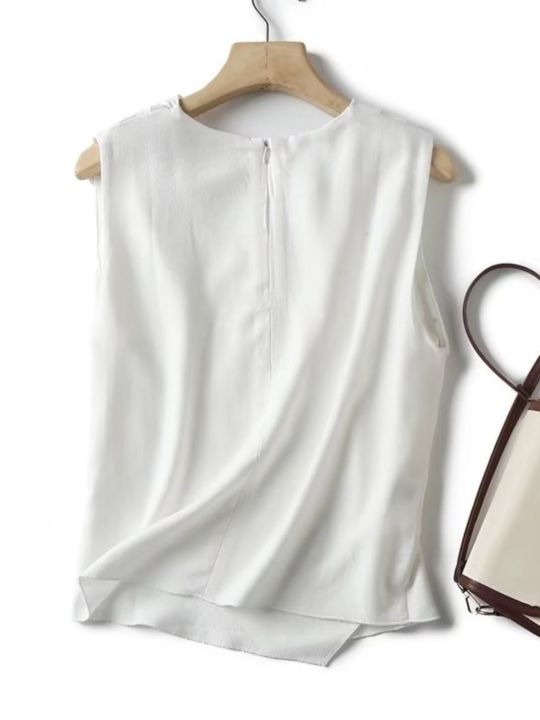 เสื้อผ้าผู้หญิงสไตล์แมสซิโม่ธิผ้าลินินสีขาวแขนกุดผสม-เสื้อผ้าสไตล์ฝรั่งเศสสำหรับฤดูร้อน2023เสื้อนอกเล็ก
