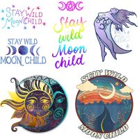 Retro Moon Stickers Heat Tranfer Sticker For Cloth Iron On Patches Clothing Thermoadhesive Patches Clorhing Stickers DIY Graphic Haberdashery