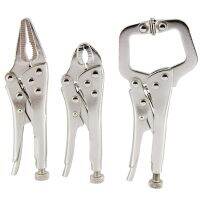 3Pcs Mini Vise Locking Pliers Set 4in. Curved Jaw and 5in. Long Nose and 5 in. C Clamp