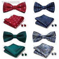 ✱♗ New Bowtie Pocket Square Cufflinks 3pcs Set Fit Business Gift Wedding Red Blue Beige Bow Tie With Handkerchief Suit Set Cravats