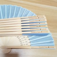 24PCS Personalized Wedding Gift Cloth Fan Customize Engrave Hand Folding Bamboo Fan Party Favors Decoration Supplies