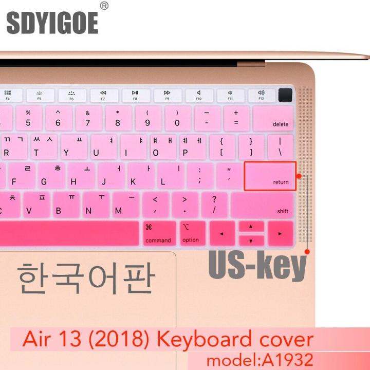 ฝาครอบ-keyboard-korea-ฟิล์มป้องกันสำหรับ-macbook-air-13-inch-ด้วย-touch-id-a1932โน้ตบุ๊คซิลิโคนปิดคีย์บอร์ด-u-s-key