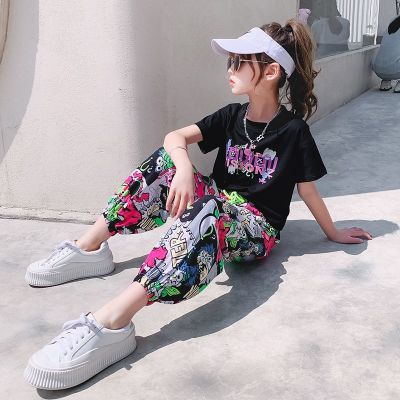【Girls Suits】Fashion Sports Clothing T-shirts Sets Childrens Clothes Loose Short-sleeved Shorts Two-piece