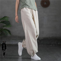 4Color Women Cotton Linen Zen Tea Retro Bloomers Chinese Style Kung Fu Tai Chi Pants Bottoms Elastic Waist Casual Loose Trousers