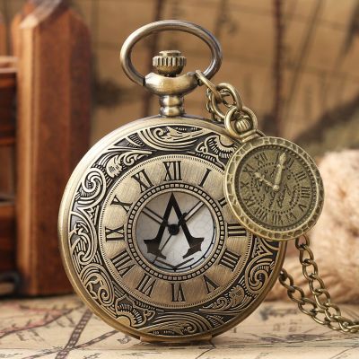 โบราณ Hollow Assassin S Creed Dial Bronze Steampunk นาฬิกาควอตซ์นาฬิกาเลขโรมันสร้อยคอจี้นาฬิกาอุปกรณ์เสริม
