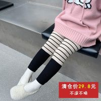 [COD] [Non-refundable and non-exchangeable] medium-sized girls baby elastic knitted leggings childrens fleece striped woolen