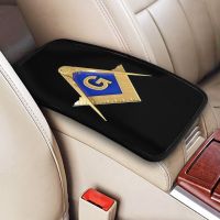 Center Console Cover Pad Car Interior Accessories Freemason Gold Square Masonic Car Armrest Cover Mat Mason Storage Box Pad Pipe Fittings Accessories