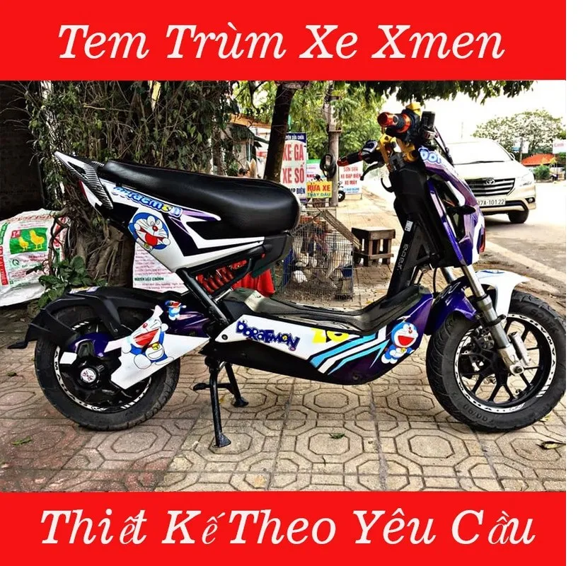 Tem trùm Xmen doremon xanh trắng đen - Tem trùm dán xe điện Xmen doremon  xanh trắng đen - Độ team trùm dán xe máy điện Xmen rẻ đẹp chất 