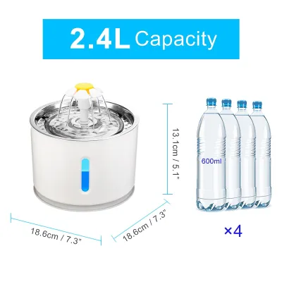 ชามน้ำพุสัตว์เลี้ยงแบบอัตโนมัติพร้อมไฟ Led ชามตู้กดน้ำดื่มกระต่าย2.4L สุนัขแมวอุปกรณ์สำหรับที่ป้อนน้ำ