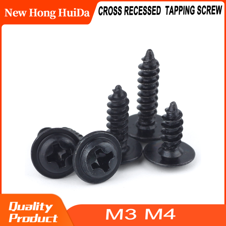 m4-phillis-cross-เครื่องซักผ้าแบบฝังหัวกระทะ-self-tapping-สกรูเกลียวเมตริก-wafe-หัวกลม-bolt-เหล็กสีดำ