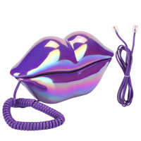 Telefon Purple Lips Telephone Electroplate Desktop Landline Phone for Home Office Telefono Inalambrico Landline Phone