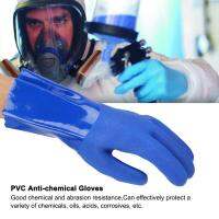 Chemical Resistance Gloves พีวีซีทนต่อสารเคมีถุงมือถักผ้าฝ้ายเรียงรายตรงแขนถุงมือความปลอดภัยลื่น