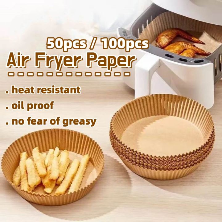 100 Pcs Air Fryer Disposable Paper Liners Air Fryer Parchment Paper Liners  Air Fryer Liners Basket Non Stick Unperforated Round Parchment Paper for