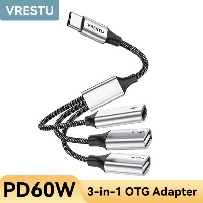 USB C to Dual USB 2.0 Type C OTG Adapter Multi Port USB Data PD60W Charge HUB Dock Station for Samsung Huawei iPad Chromecast TV USB Hubs