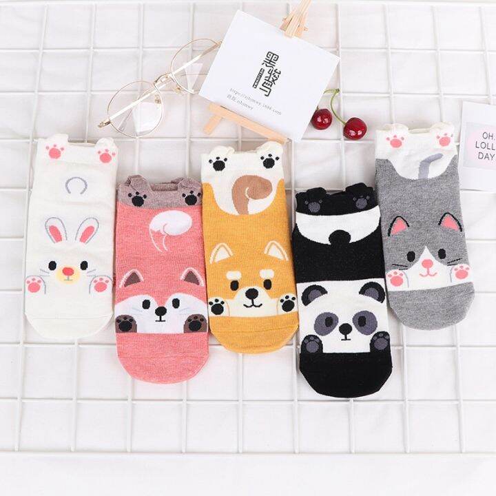 kawaii-women-short-socks-funny-cute-cartoon-animal-cat-dog-fox-panda-rait-high-quality-cotton-harajuku-casual-ankle-socks-sox