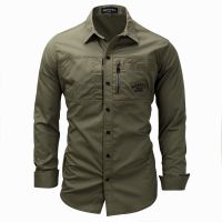 Summer Long Sleeve Shirt Men Cotton Military Tactical Casual Shirts Breathable Zip Pocket Slim Cargo Shirt High Quality Spring MMSC899