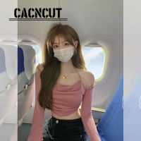 CACNCUT ผู้หญิงสไตล์เกาหลียาวแขนเปิดไหล่เสื้อเข้ารูป