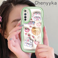 เคส Chenyyyka สำหรับ Realme 6 6S Narzo เคสการ์ตูน3D กระต่ายน่ารักแฟชั่นครีมลายคลื่นขอบเคสโทรศัพท์แบบใสสีสันสดใสป้องกันเลนส์กล้องเคสโปร่งใสเคสซิลิโคนกันกระแทกนิ่ม