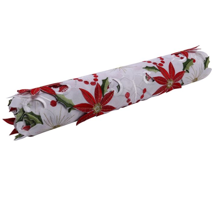 5x-christmas-embroidered-table-runner-luxury-holly-poinsettia-table-runner-for-christmas-decorations-15-x-70-inch