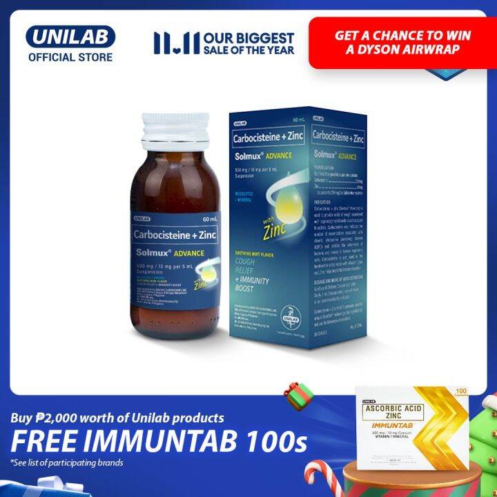 Unilab Solmux Advance Suspension 60 Ml Carbocisteine Plus Zinc - Helps ...