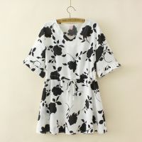 【มีไซส์ใหญ่】Plus Size Womens XL-4XL V-neck Cute Printed Summer Blouses Short Sleeve Ladies Office-wear Female Tops Vintage Top