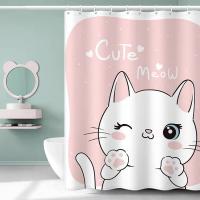 Thick Polyester Shower Curtain Mildew Free Water Proof Fabric Cartoon Bathroom Curtain Machine Wash Curtain Tirai Mandi Langsir Bilik Mandi with Hooks 防水浴帘