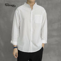 เสื้อเชิ้ตผู้ชาย Intirage,สีทึบเรียบง่าย,สไตล์วรรณกรรม,สไตล์ดั้งเดิม,เทรนด์ลำลอง,คอตั้ง,แขนยาว,เทรนด์ใหม่ของผู้ชาย