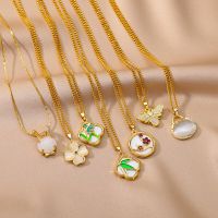 ？》：“： Cute Nature Stone Butterfly Flower Clavicle Chain Necklaces For Women Girls Simple Chain Charm Transparent Pendant Gift Jewelry