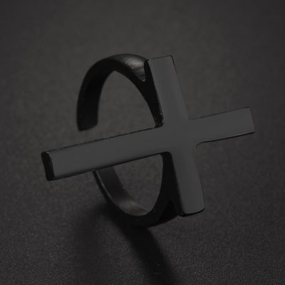 [MM75] ผู้ชายวินเทจชาวเยอรมันสีดำข้ามเปิดแหวน U Nisex พรรคเครื่องประดับเด็กแฟชั่นโกธิคโลหะสีแหวนนิ้ว Anillo