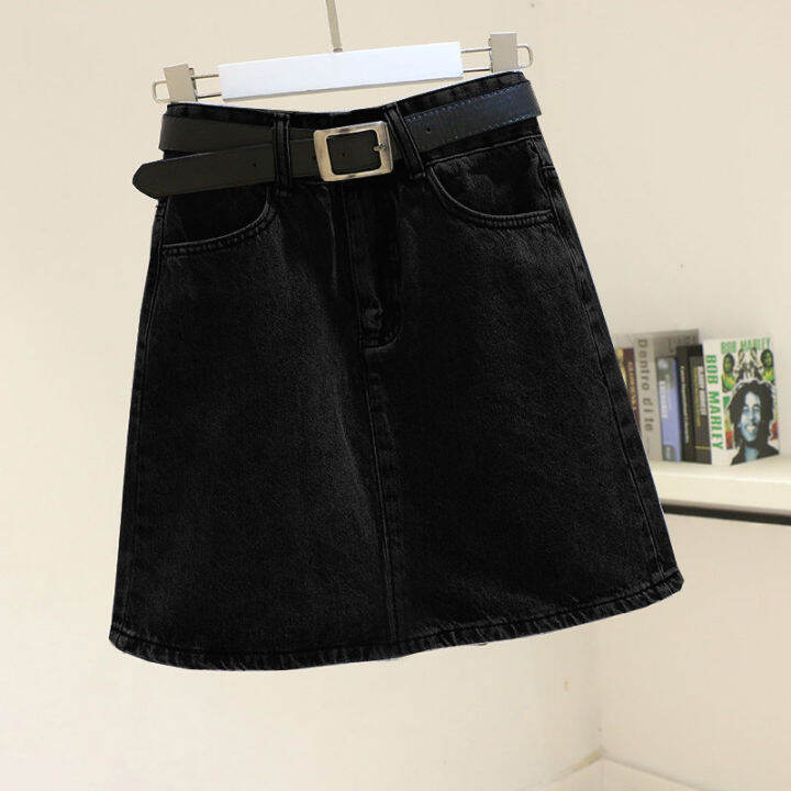 aigo-2022-new-spring-summer-women-blue-denim-skirt-casual-female-high-waist-a-line-mini-jeans-black-skirts-with-belt