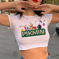 Pikmin เสื้อครอปแบบกราฟิกฮิปปี้สวยงามสำหรับเด็กผู้หญิงเสื้อยืด Y2k ไซเบอร์90S