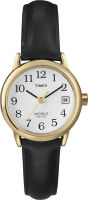 Timex Women Quartz Easy Reader Watch with Analogue Display and Leather Strap Black/Goldtone