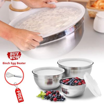 18-30CM Stainless Steel Salad Bowls With Lid Anti-scald Food Egg Mixer Mixing Bowl Lunch Boxes Kitchen Accessories Cooking Bowl