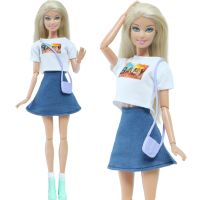 1 Set Fashion Doll Outfit Doll Accessories Daily Cute Girl T-shirt Denim Skirt Bag Boots Clothes for Barbie Doll Toy