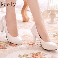 ✿⊙ New Women Pumps Shoes Women PU Leather Shallow Slip-On Round Toe High heels Shoes Wedding Party derss shoes mujer size 34-42