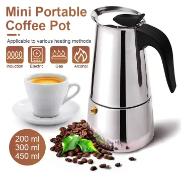 Moka Pot, Stainless Steel Moka Pot Stovetop Coffee Pot Electromagnetic Espresso Brewed Coffee Maker with Valve 4 Cups