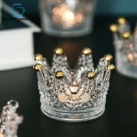 Strongwell European Crown Gold Ornaments Necklace Ring Storage Dish Glass Embossed Candlestick Light Luxury Home Decoration