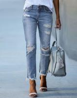 【CW】Pants for Women Fashion Denim Daily Plain Zipper Fly Cutout Ripped Raw Hem Cutout Washed Skinny Jeans