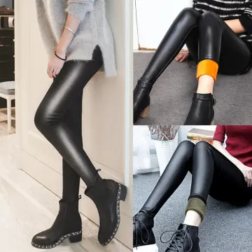 Women's Stretchy Faux Leather Leggings Pants, Sexy Black High Waisted Tights  