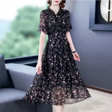 Black chiffon clearance floral dress